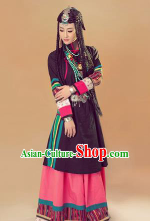 Traditional Chinese Mongol Nationality Dancing Costume, Mongols Female Folk Dance Ethnic Pleated Skirt, Chinese Mongolian Minority Nationality Costume for Women