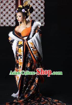 Traditional Ancient Chinese Imperial Consort Costume, Chinese Tang Dynasty Yang Lady Dress, Cosplay Chinese Imperial Concubine Embroidered Clothing for Women