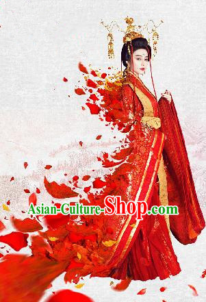 Traditional Ancient Chinese Imperial Consort Costume, Chinese Tang Dynasty Yang Lady Red Dress, Cosplay Chinese Imperial Concubine Embroidered Clothing for Women