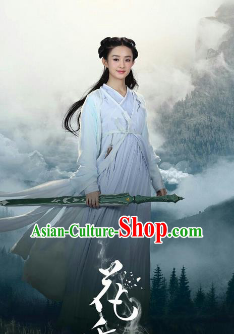 Traditional Ancient Chinese Swordswoman Costume, Chinese Han Dynasty Fairy Elegant Dress, Cosplay Game Character Chinese Peri Princess White Clothing for Women