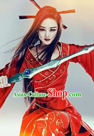 Traditional Ancient Chinese Female Costume, Chinese Tang Dynasty Swordswoman Red Dress, Cosplay Chinese Chivalrous Swordsman Clothing for Women