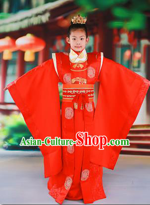 Traditional Ancient Chinese Imperial Emperor Children Costume, Chinese Tang Dynasty Boys Dress, Cosplay Chinese Majesty Embroidered Clothing Hanfu Complete Set for Kids