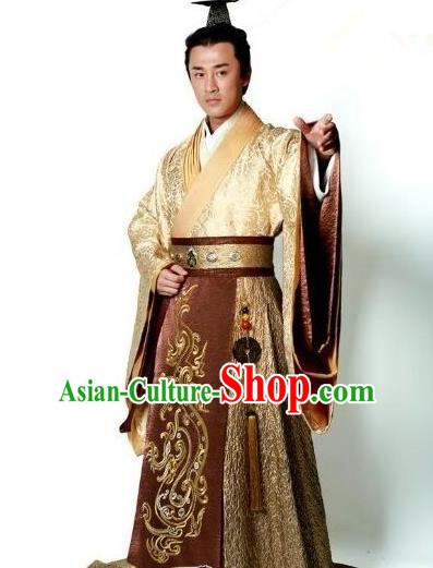 Traditional Ancient Chinese Imperial Emperor Costume, Chinese Han Dynasty Emperor Dress, Cosplay Chinese Majesty Embroidered Clothing Dragon Hanfu Complete Set for Men