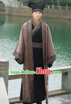 Traditional Ancient Chinese Imperial Emperor Costume, Chinese Han Dynasty Official Uniforms, Cosplay Chinese Minister Teacher Clothing Complete Set for Men