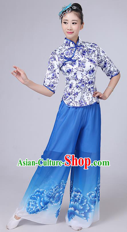 Traditional Chinese Yangge Fan Dancing Costume, Folk Dance Yangko Mandarin Collar Peony Painting Blouse and Pants Uniforms, Classic Dance Elegant Dress Drum Dance Pink Clothing for Women