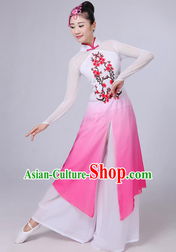 Traditional Chinese Yangge Fan Dancing Costume, Folk Dance Yangko Mandarin Collar Painting Plum Blossom Uniforms, Classic Dance Elegant Dress Drum Dance Clothing for Women