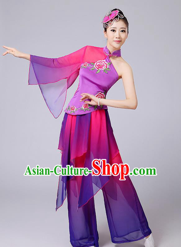 Traditional Chinese Yangge Fan Dancing Costume, Folk Dance Yangko Single Sleeve Peony Blouse and Pants Uniforms, Classic Dance Elegant Dress Drum Dance Clothing for Women