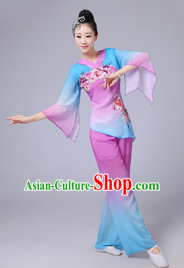 Traditional Chinese Yangge Fan Dancing Costume, Folk Dance Yangko Mandarin Sleeve Blouse and Pants Uniforms, Classic Dance Elegant Dress Drum Dance Pink Clothing for Women