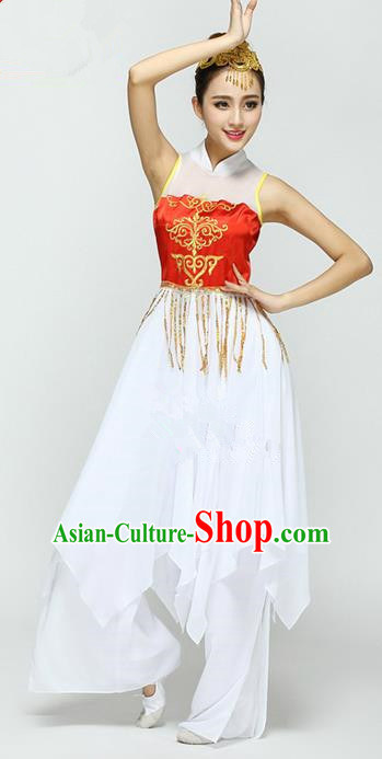 Traditional Chinese Ancient Yangge Fan Dancing Costume, Folk Dance Uniforms, Classic Dance Elegant Dress Drum Dance Clothing for Women