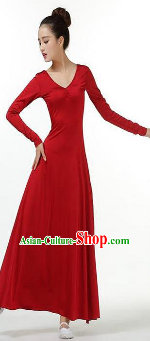 Traditional Modern Dancing Compere Costume, Women Opening Classic Chorus Singing Group Dance Dress, Modern Dance Classic Dance Wine Red Dress for Women