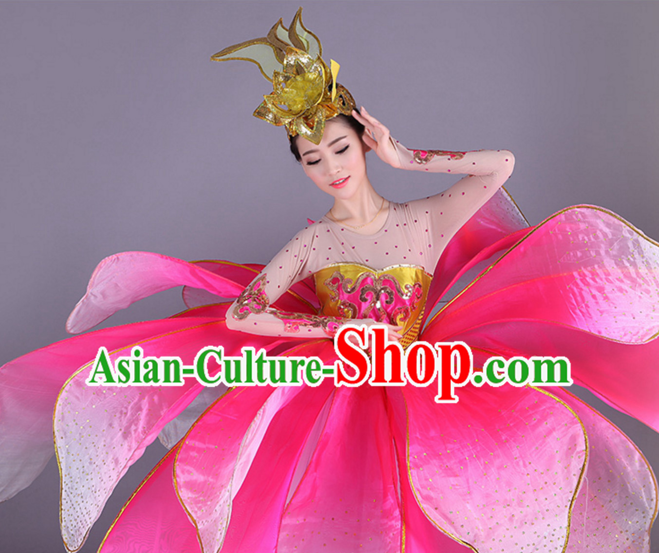 Chinese Professional Stage Performance Flower Dance Costumes and Headgear Complete Set for Women