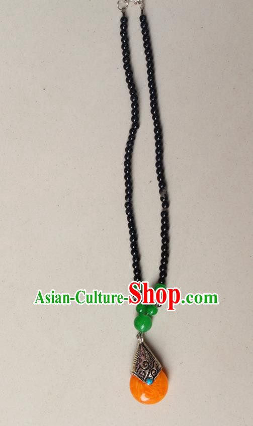 Traditional Chinese Miao Nationality Crafts Jewelry Accessory, Hmong Handmade Palace Beads Pendant, Miao Ethnic Minority Necklace Accessories Sweater Chain Pendant for Women