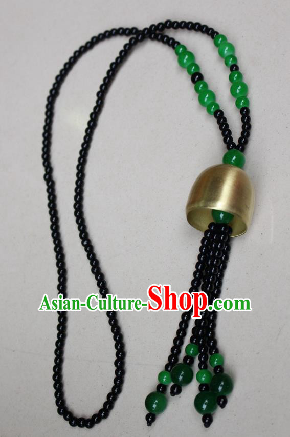 Traditional Chinese Miao Nationality Crafts Jewelry Accessory, Hmong Handmade Copper Bell Beads Tassel Pendant, Miao Ethnic Minority Avoid Evil Necklace Accessories Sweater Chain Pendant for Women