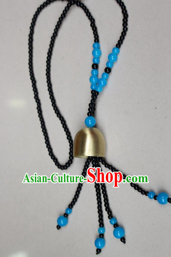 Traditional Chinese Miao Nationality Crafts Jewelry Accessory, Hmong Handmade Copper Bell Beads Tassel Pendant, Miao Ethnic Minority Avoid Evil Necklace Accessories Sweater Chain Pendant for Women