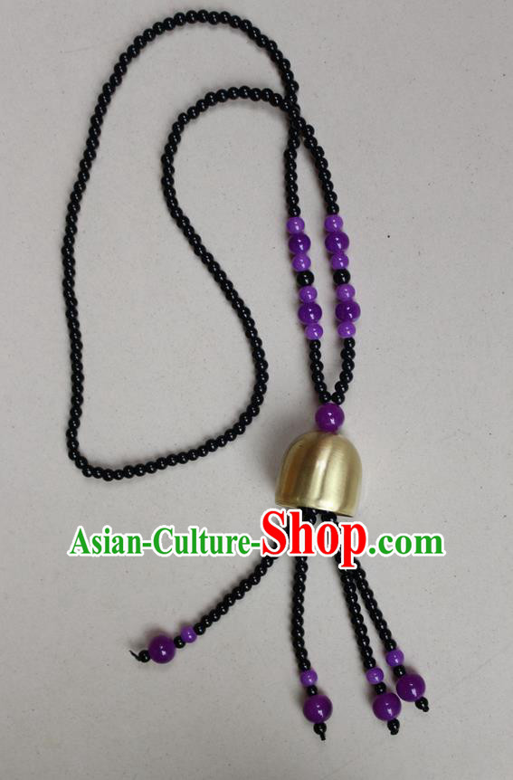 Traditional Chinese Miao Nationality Crafts Jewelry Accessory, Hmong Handmade Copper Bell Beads Tassel Pendant, Miao Ethnic Minority Avoid Evil Necklace Accessories Sweater Chain Pendant for Women