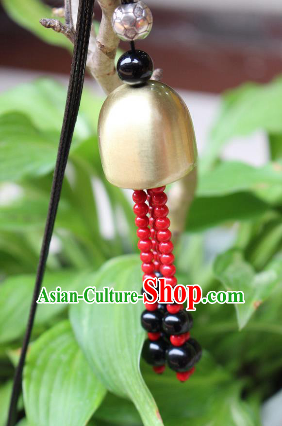 Traditional Chinese Miao Nationality Crafts Jewelry Accessory, Hmong Handmade Copper Bell Beads Tassel Pendant, Miao Ethnic Minority Avoid Evil Necklace Accessories Sweater Chain Pendant for Women