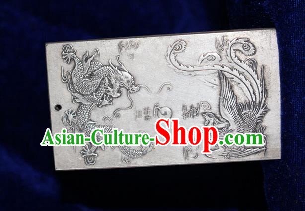 Traditional Chinese Miao Nationality Crafts Accessory, Hmong Handmade Miao Silver Dragon-Phoenix Paper Weight, Miao Ethnic Minority Palace Silver Paperweight