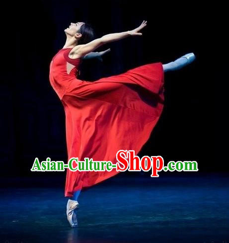 Traditional Modern Dancing Compere Costume, Women Opening Classic Chorus Singing Group Dance Dress, Modern Dance Classic Ballet Dance Red Dress for Women