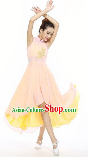 Traditional Modern Dancing Compere Costume, Women Opening Classic Chorus Singing Group Dance Dress, Modern Dance Classic Ballet Dance Paillette Yellow Dress for Women