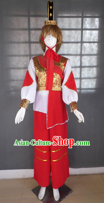Traditional Chinese Yangge Fan Dancing Costume, Folk Dance Yangko Uniforms, Classic Hua Mulan General Dance Elegant Dress Drum Dance Clothing for Women