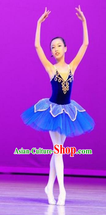 Traditional Modern Dancing Compere Costume, Opening Classic Chorus Singing Group Dance Bubble Dress Tu Tu Dancewear, Modern Dance Classic Ballet Dance Blue Elegant Veil Dress for Women