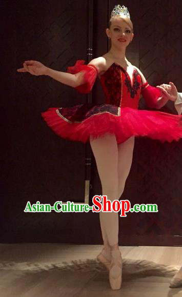 Traditional Modern Dancing Compere Costume, Children Opening Classic Chorus Singing Group Dance Bubble Dress Tu Tu Dancewear, Modern Dance Classic Ballet Dance Red Veil Dress for Kids