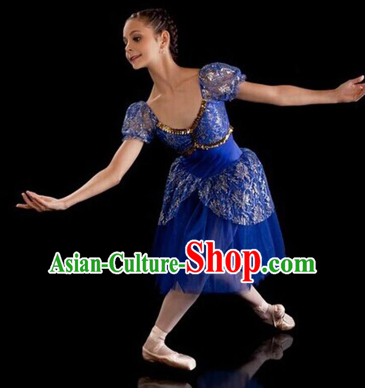 Traditional Modern Dancing Compere Costume, Female Opening Classic Chorus Singing Group Dance Bubble Dress Tu Tu Dancewear, Modern Dance Classic Ballet Dance Blue Veil Dress for Women