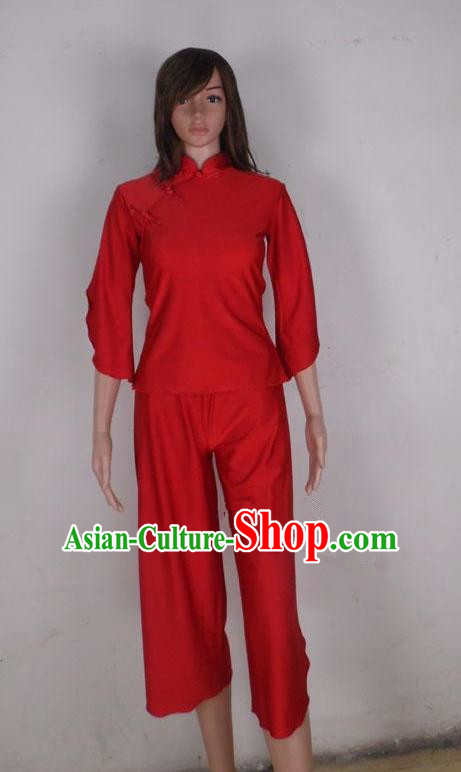 Traditional Chinese Yangge Fan Dancing Costume, Folk Dance Yangko Mandarin Collar Red Blouse and Pants Uniforms, Classic Lotus Dance Elegant Dress Drum Dance Clothing for Women