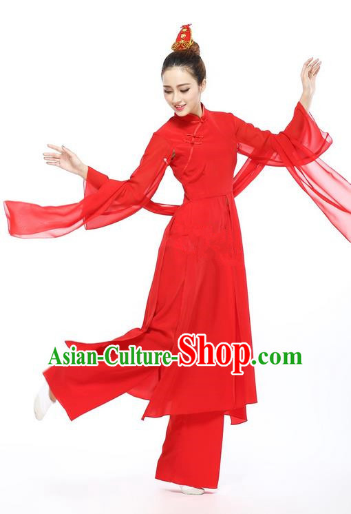 Traditional Chinese Yangge Fan Dancing Costume, Folk Dance Yangko Chinese Red Blouse and Pants Uniforms, Classic Umbrella Dance Elegant Dress Drum Dance Clothing for Women