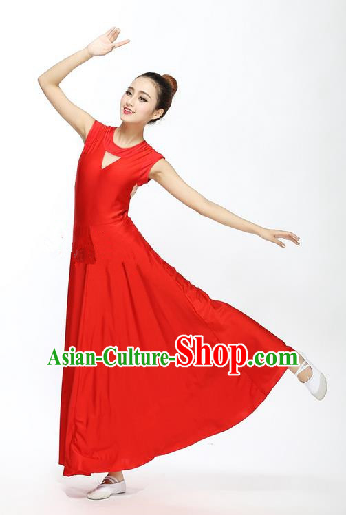 Traditional Modern Dancing Compere Costume, Female Opening Classic Chorus Singing Group Dance Blue Bell Dress Tu Tu Dancewear, Modern Dance Classic Ballet Dance Elegant Red Dress for Women