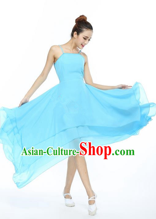 Traditional Modern Dancing Compere Costume, Female Opening Classic Chorus Singing Group Dance Blue Bell Dress Tu Tu Dancewear, Modern Dance Classic Ballet Dance Elegant Big Swing Dress for Women