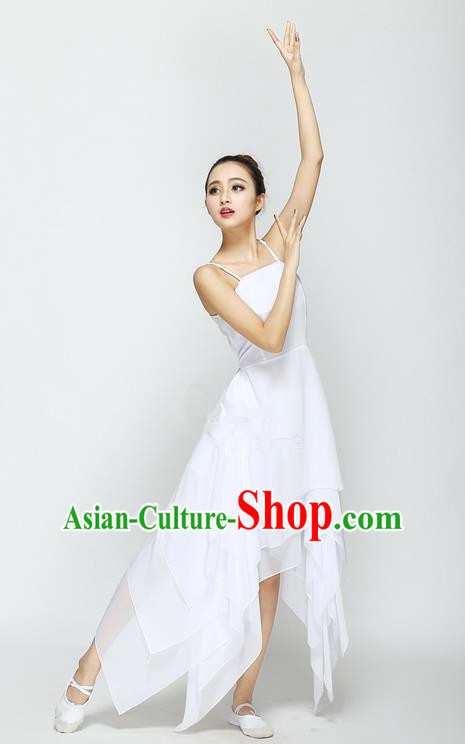 Traditional Modern Dancing Compere Costume, Female Opening Classic Chorus Singing Group Dance White Ballet Dancewear, Modern Dance Big Swing Dress Classic Latin Dance Elegant Clothing for Women