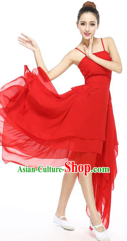 Traditional Modern Dancing Compere Costume, Female Opening Classic Chorus Singing Group Dance Red Ballet Dancewear, Modern Dance Big Swing Dress Classic Latin Dance Elegant Clothing for Women