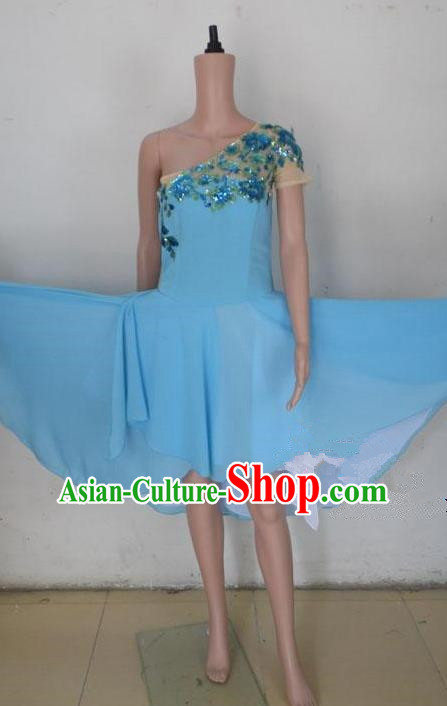 Traditional Modern Dancing Costume, Female Opening Classic Chorus Singing Group Dance Blue Big Swing Dress Performance Dancewear, Modern Dance Dress Classic Ballet Dance Elegant Clothing for Women