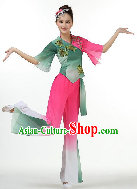 Traditional Chinese Yangge Fan Dancing Costume, Folk Dance Yangko Mandarin Sleeve Blouse and Pants Uniforms, Classic Lotus Dance Elegant Dress Drum Dance Clothing for Women