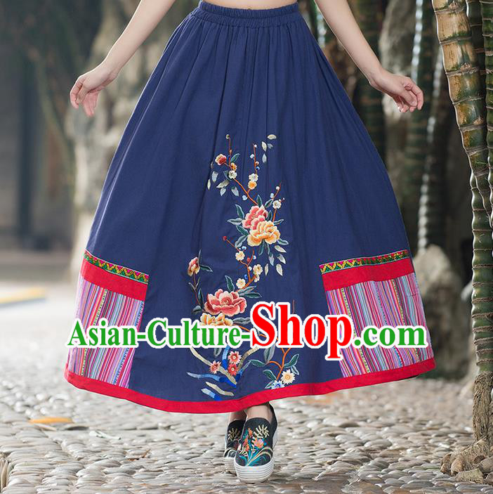 Traditional Ancient Chinese Tangsuit Skirt Costume, Elegant Hanfu Dress, China National Tang Suit Embroidered Blue Bust Skirt for Women