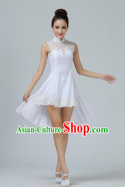 Traditional Modern Dancing Costume, Opening Classic Chorus Singing Group Dance White Dress, Modern Dance Classic Ballet Dance Latin Dance Dress for Women