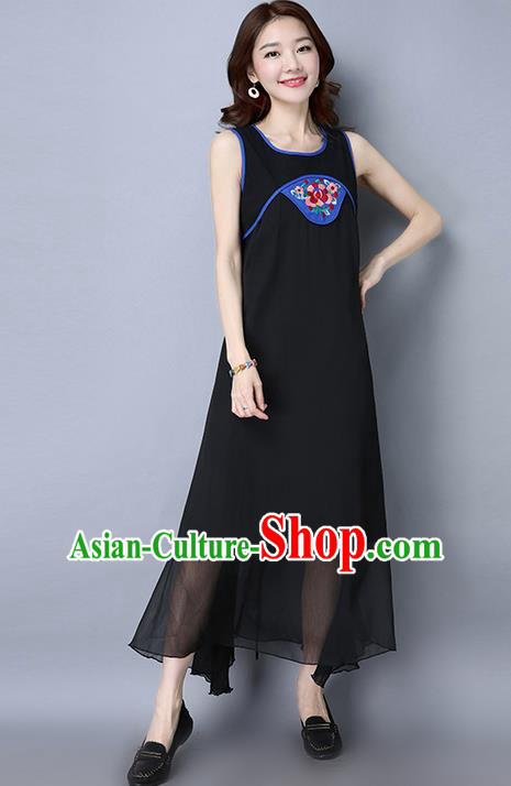 Traditional Ancient Chinese National Costume, Elegant Hanfu Embroidered Dress, China Tang Suit Cheongsam Upper Outer Garment Black Dress Clothing for Women