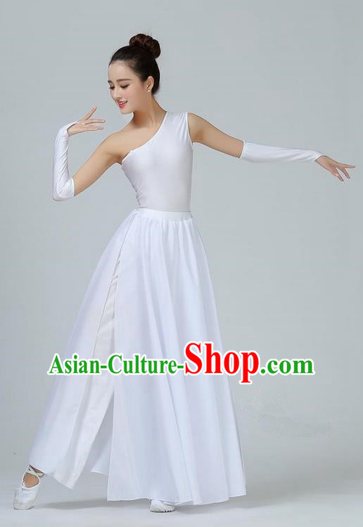 Traditional Modern Dancing Costume, Opening Classic Chorus Singing Group Dance White Single Shoulder Dress, Modern Dance Classic Ballet Dance Latin Dance Dress for Women