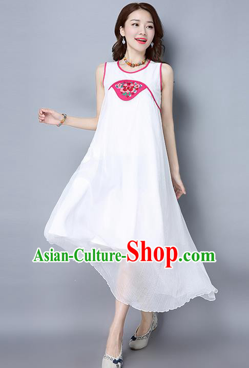 Traditional Ancient Chinese National Costume, Elegant Hanfu Embroidered Dress, China Tang Suit Cheongsam Upper Outer Garment White Dress Clothing for Women