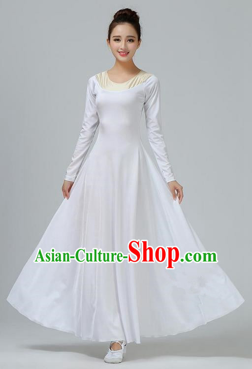 Traditional Modern Dancing Costume, Opening Classic Chorus Singing Group Dance White Long Dress, Modern Dance Classic Ballet Dance Latin Dance Dress for Women