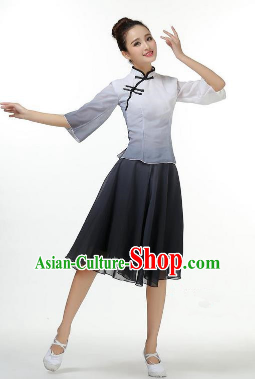 Traditional Modern Dancing Costume, Opening Classic Chorus Singing Group Dance Big Swing Black Short Cheongsam Silk Dress, Modern Dance Classic Ballet Dance Latin Dance Dress for Women