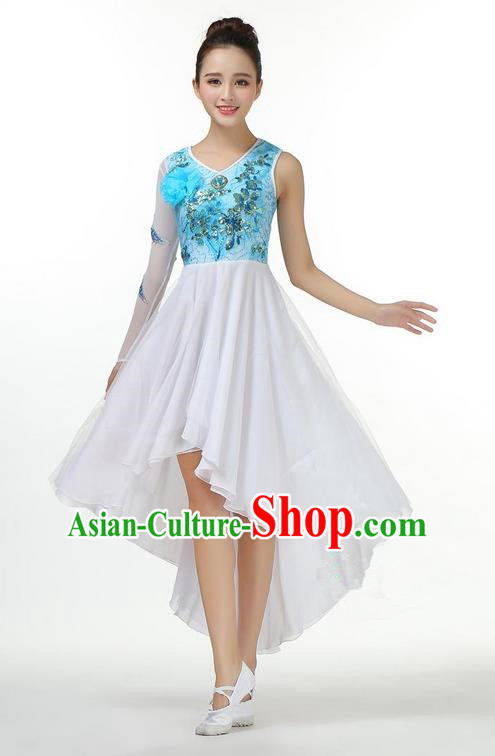 Traditional Modern Dancing Costume, Opening Classic Chorus Singing Group Dance Big Swing Blue Short Dress, Modern Dance Classic Ballet Dance Latin Dance Dress for Women