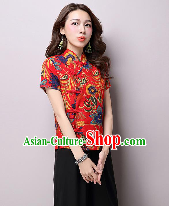 Traditional Ancient Chinese National Costume, Elegant Hanfu Plated Buttons Shirt, China Tang Suit Embroidered Red Blouse Cheongsam Upper Outer Garment Shirts Clothing for Women