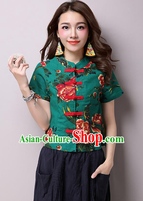 Traditional Ancient Chinese National Costume, Elegant Hanfu Plated Buttons Shirt, China Tang Suit Green Blouse Cheongsam Upper Outer Garment Shirts Clothing for Women