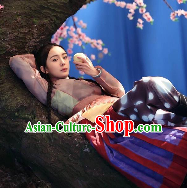 Traditional Ancient Chinese Elegant Costume, Chinese Han Dynasty Young Lady Dress, Cosplay Ten Great III of Peach Blossom Fairy Chinese Peri Hanfu Clothing for Women