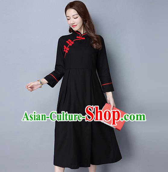 Traditional Ancient Chinese National Costume, Elegant Hanfu Plated Buttons Qipao Dress, China Tang Suit Cheongsam Upper Outer Garment Black Elegant Dress Clothing for Women