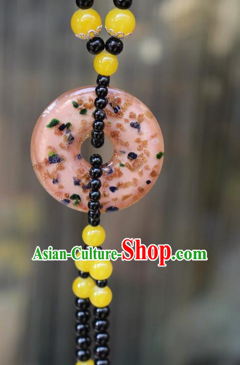 Traditional Chinese Miao Nationality Crafts Jewelry Accessory, Hmong Handmade Yellow Beads Tassel Pendant, Miao Ethnic Minority Necklace Accessories Sweater Chain Pendant for Women