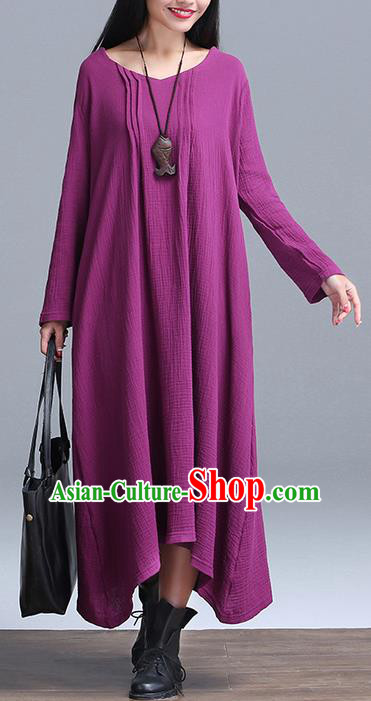 Traditional Ancient Chinese National Costume, Elegant Hanfu Linen Purple Dress, China Tang Suit Cheongsam Upper Outer Garment Elegant Dress Clothing for Women