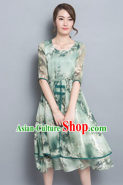 Traditional Ancient Chinese National Costume, Elegant Hanfu Chiffon Plated Buttons Green Dress, China Tang Suit Cheongsam Upper Outer Garment Elegant Dress Clothing for Women